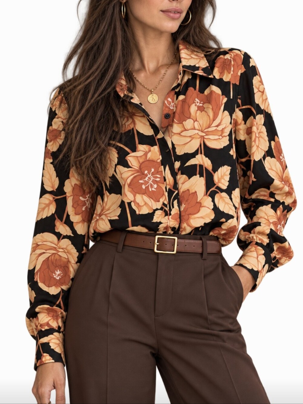 Express Portofino Fall 🍁 Colors Floral Button Down Shirt Blouse Office Siren XS